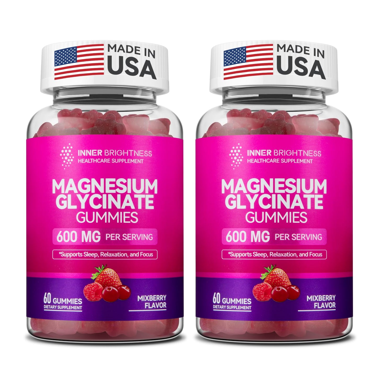 Inner Brightness Magnesium Glycinate Plus Gummies – 860mg | Sugar-Free, Gluten-Free, Non-GMO (120 Count)