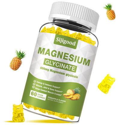 Magnesium Glycinate Gummies 600mg – Relaxation & Sleep Support (Sugar-Free, Pineapple)