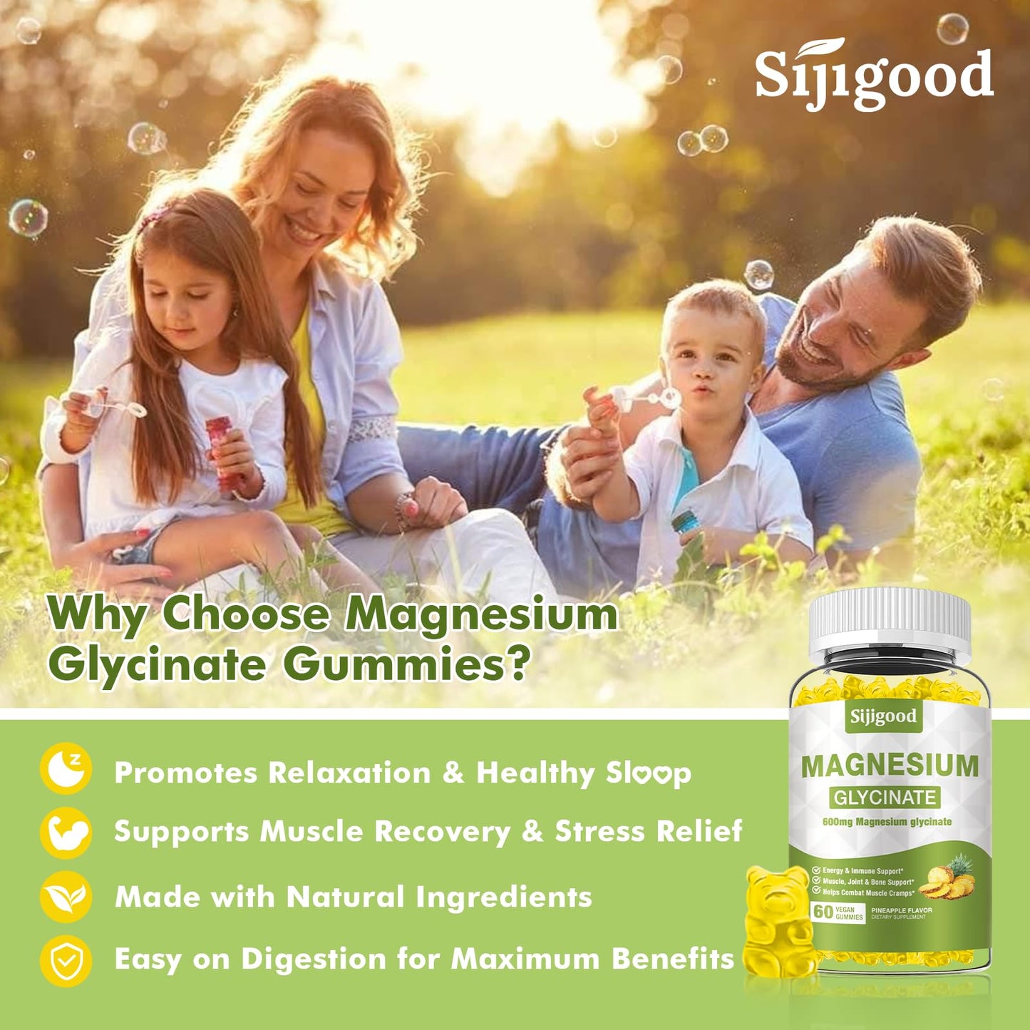 Magnesium Glycinate Gummies 600mg – Relaxation & Sleep Support (Sugar-Free, Pineapple)