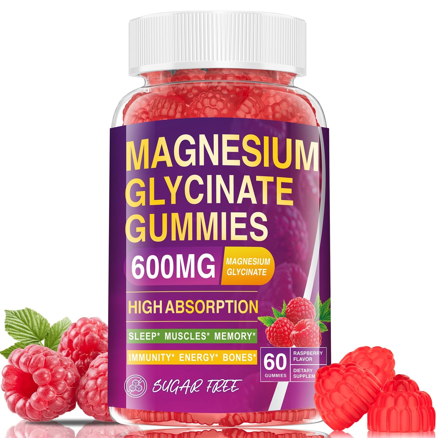 Magnesium Glycinate Gummies 600mg – High Absorption for Sleep & Mood (60 Count)