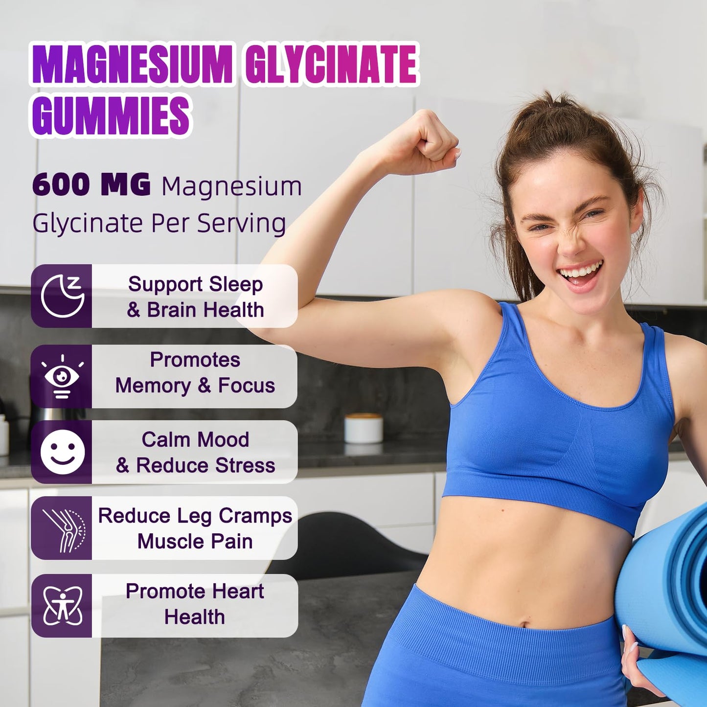 Magnesium Glycinate Gummies 600mg – High Absorption for Sleep & Mood (60 Count)
