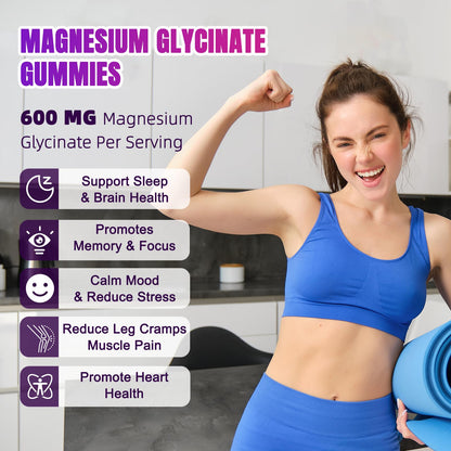 Magnesium Glycinate Gummies 600mg – High Absorption for Sleep & Mood (60 Count)