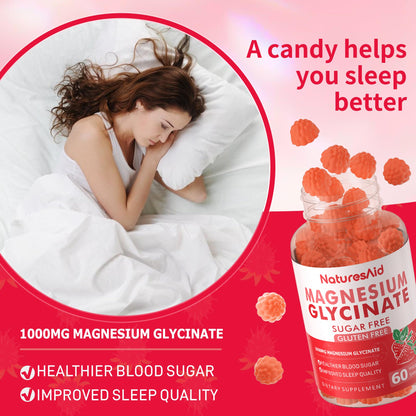 Magnesium Glycinate Gummies 1000mg - Sugar Free Calm Mood & Sleep Support (120 Strawberry Gummies) - 2 Pack