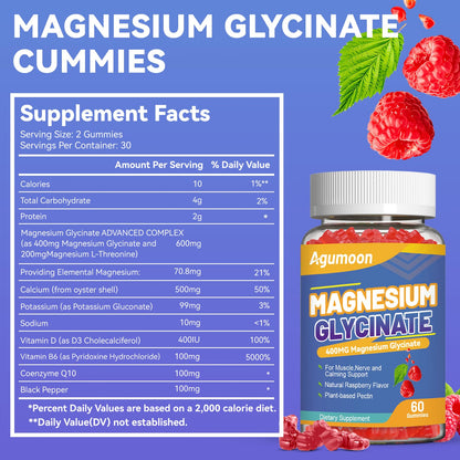 Magnesium Glycinate Gummies 400mg with L-Threonine – Stress Relief & Muscle Support | Non-GMO, Gluten Free