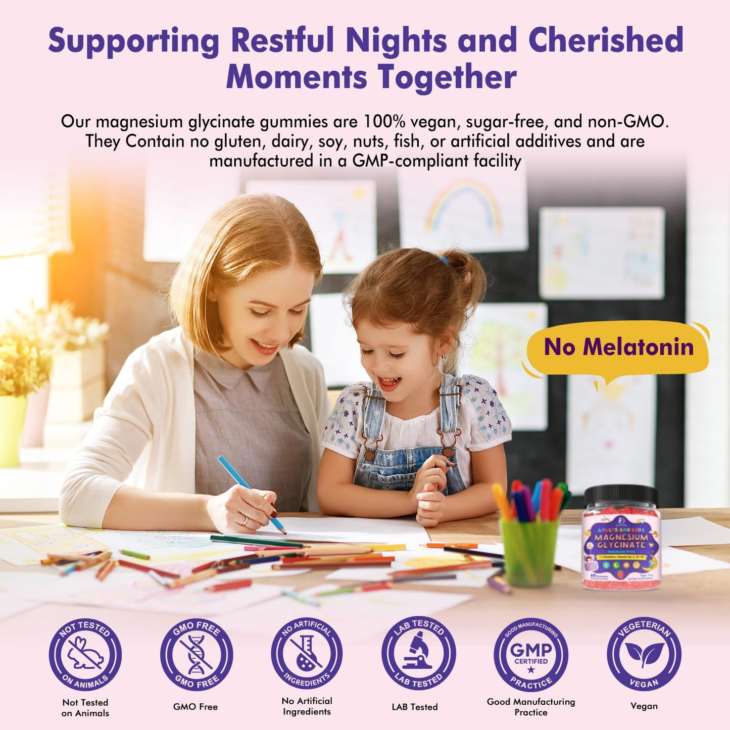 Magnesium Glycinate Gummies 60 Ct – Sleep & Calm Support for Kids 4+ & Adults, Sugar-Free Strawberry Flavor