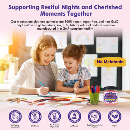 Magnesium Glycinate Gummies 60 Ct – Sleep & Calm Support for Kids 4+ & Adults, Sugar-Free Strawberry Flavor