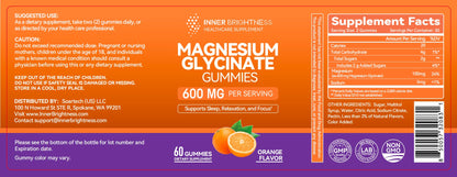 Magnesium Glycinate Gummies 600mg - Non-GMO, Gluten-Free | Orange Flavor, 60 Count