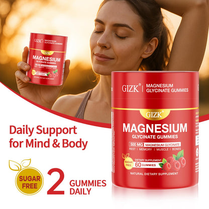 Magnesium Glycinate Gummies 500mg – Sugar Free Raspberry | 60 Count – Vegan, No Melatonin