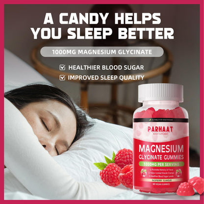 Magnesium Glycinate Gummies Raspberry - Sugar Free Magnesium Potassium Supplement with Vitamin D, B6, CoQ10 | 60 Chews