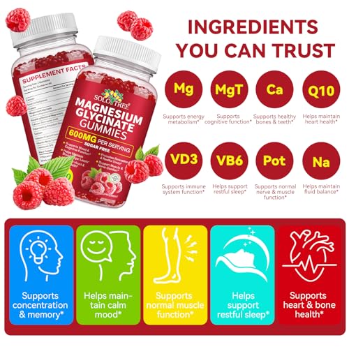 Magnesium Glycinate Gummies with L-Threonate – 120 Count, 600 mg per Serving, Sugar Free, High Absorption