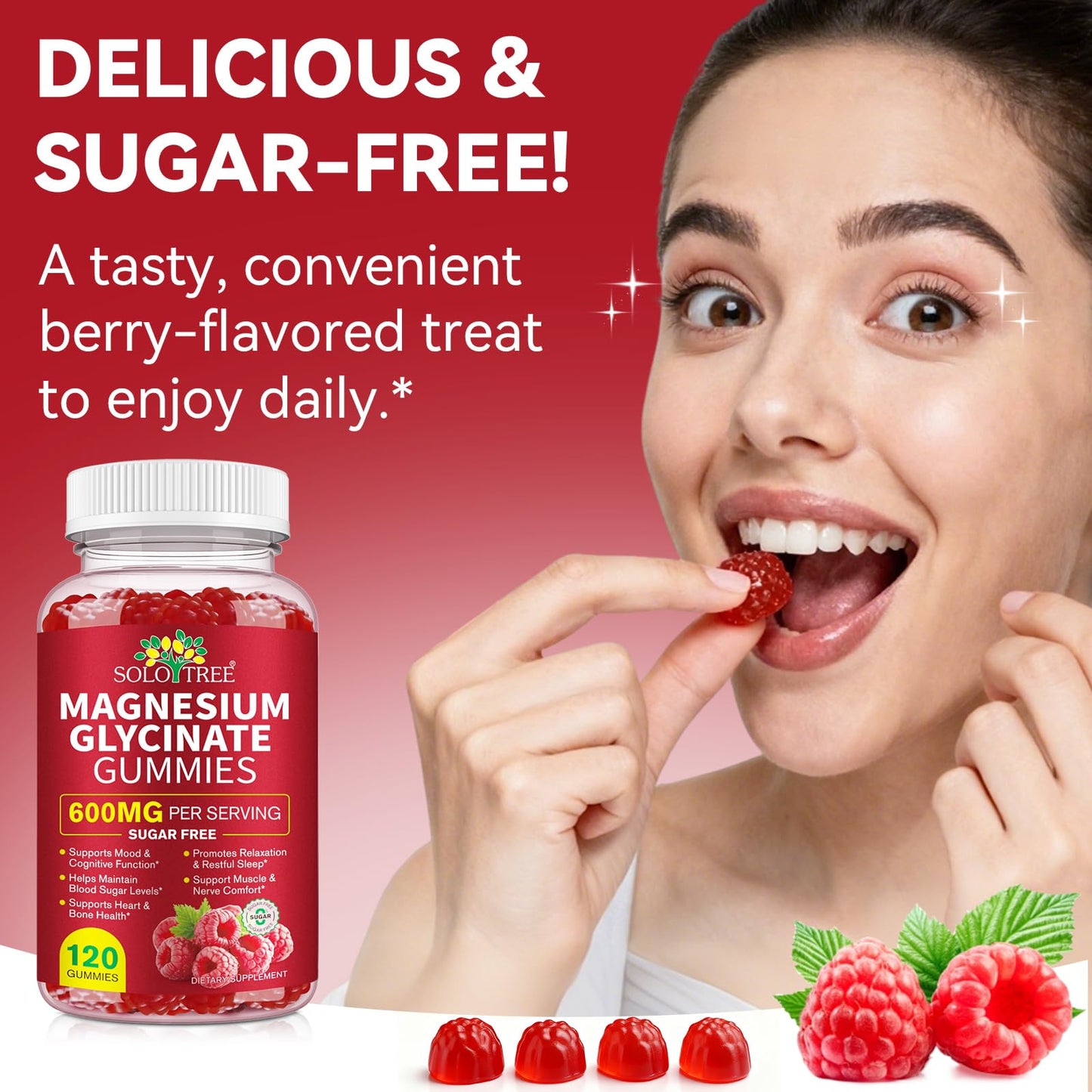 Magnesium Glycinate Gummies with L-Threonate – 120 Count, 600 mg per Serving, Sugar Free, High Absorption