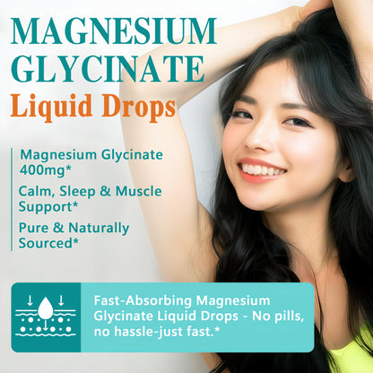 Magnesium Glycinate 400mg Liquid Drops – 98% Absorption for Sleep, Calm, Muscle & Heart Health