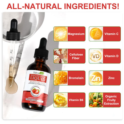 Magnesium Glycinate Liquid Drops - High Absorption, Strawberry, 2 oz