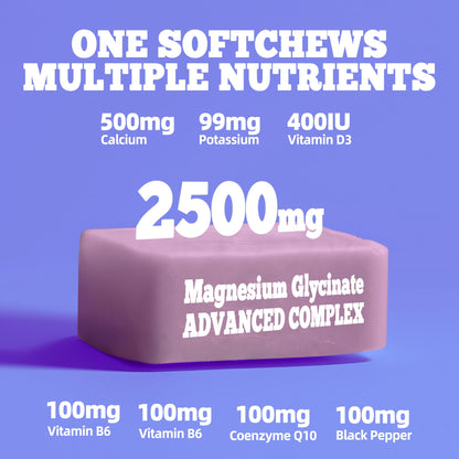 Magnesium Glycinate Soft Chews - Blueberry Flavor, Sugar Free | 60 Day Supply