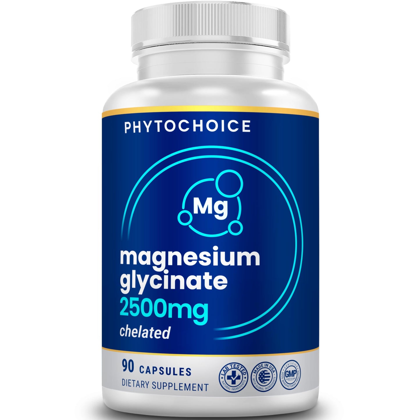 Magnesium Glycinate Supplement for Men and Women – 90 Capsules – Made in USA