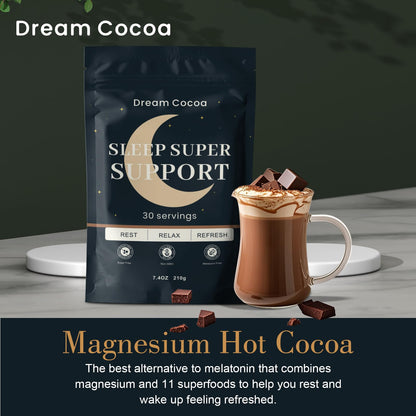 Dream Cocoa Magnesium Hot Cocoa – Melatonin-Free Sleep Support with Reishi, L-Theanine & Zinc Glycinate | 30 Servings