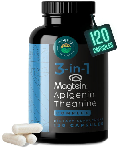Eleva Nutrition Magnesium Theanine Apigenin Sleep Aid – 3-in-1 Complex, Melatonin-Free, Gluten Free & Non-GMO, 120 Veggie Capsules