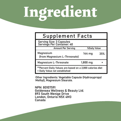 Magnesium L-Threonate Capsules 1800mg - 120 Count | Brain Health