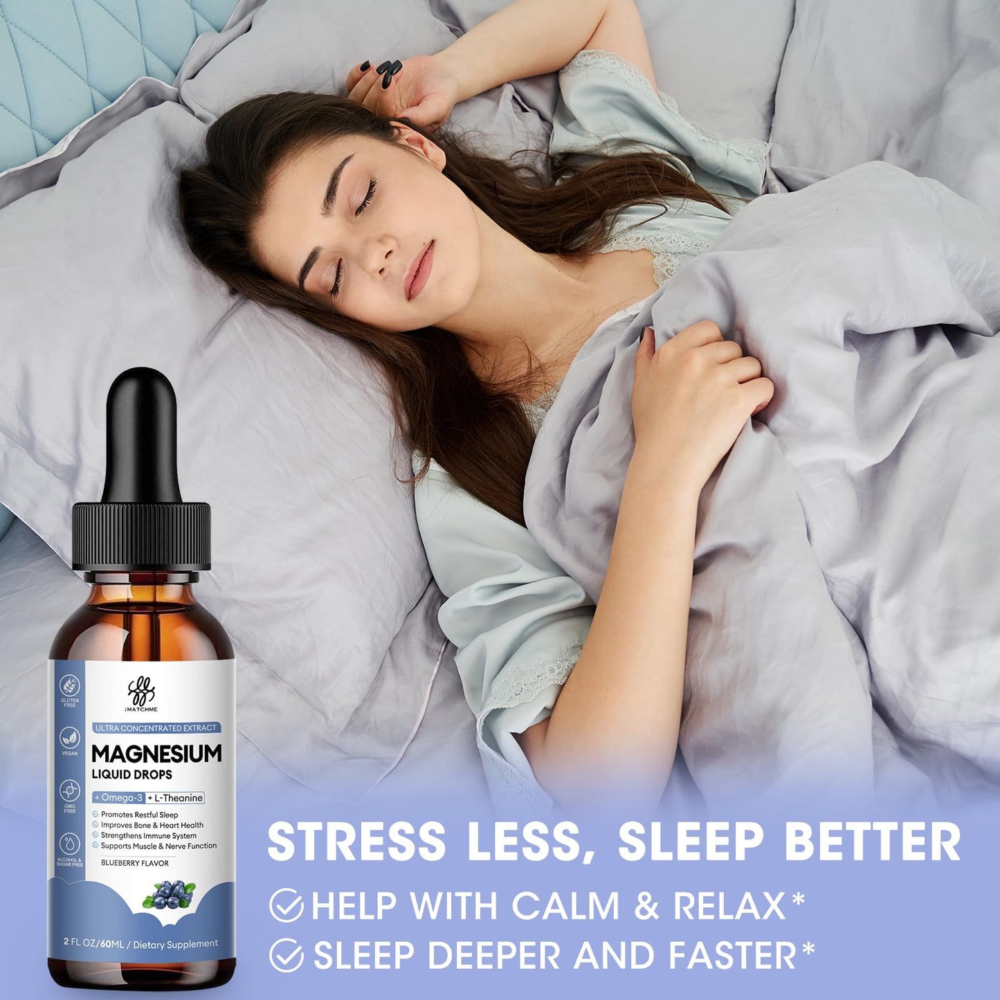 (2 Pack) Magnesium Glycinate Liquid Drops with Omega-3, L-Theanine, D3, B6, B12 – Calm & Sleep