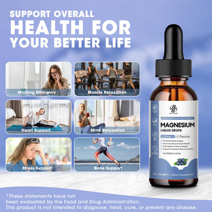 (2 Pack) Magnesium Glycinate Liquid Drops with Omega-3, L-Theanine, D3, B6, B12 – Calm & Sleep