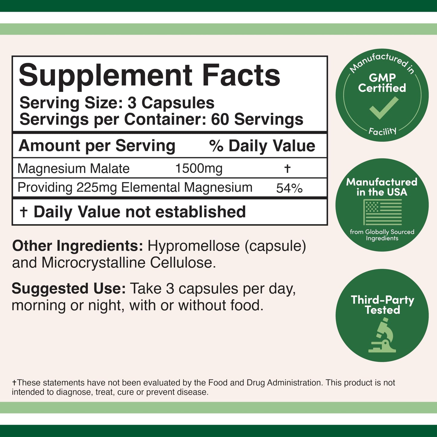 Magnesium Malate Capsules (180 Count) - 1,500mg per Serving | Vegan, Gluten Free | Double Wood Supplements