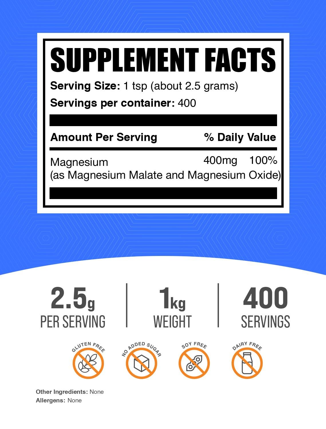 BulkSupplements Magnesium Malate Powder 1kg – Unflavored, Gluten Free, High Bioavailability