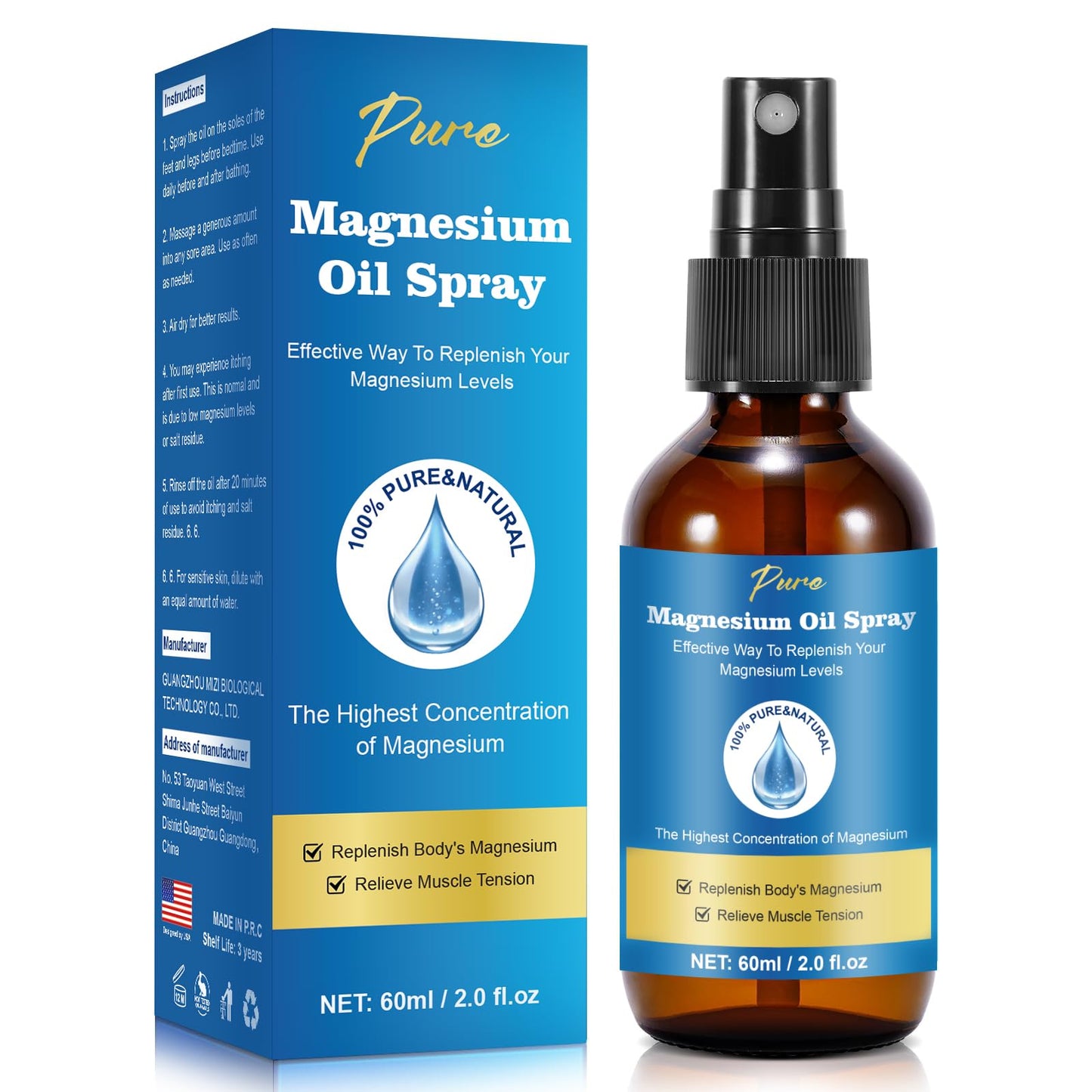 Pure Magnesium Oil Spray | Mg Oil for Feet – 2 oz / 60 ml