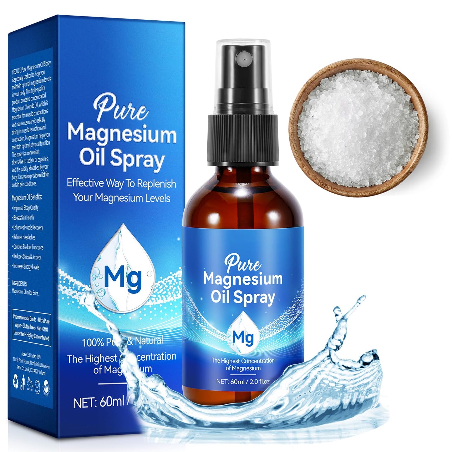 Magnesium Oil Spray for Feet – 100% Natural & Organic (2 oz, Glass Bottle)