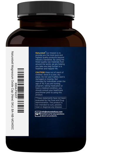 Magnesium Oxide 400mg – 400 Capsules | High Purity Elemental Magnesium | Non-GMO, Gluten Free