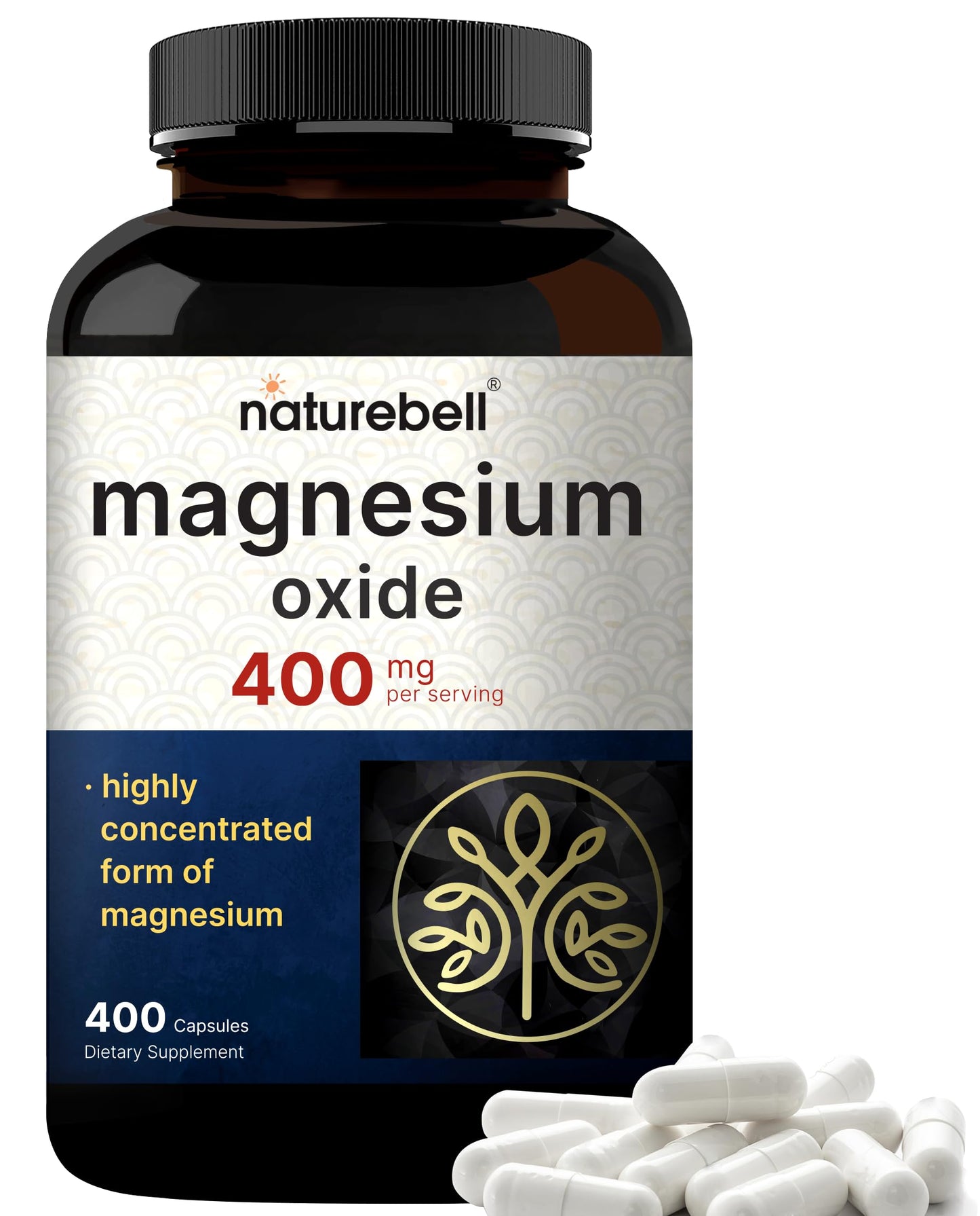 Magnesium Oxide 400mg – 400 Capsules | High Purity Elemental Magnesium | Non-GMO, Gluten Free