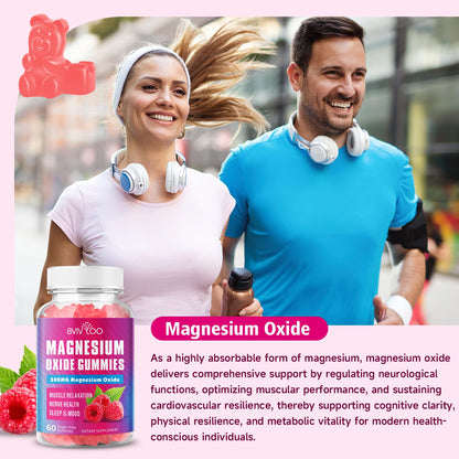 Magnesium Oxide 500mg Gummies – Vegan Sugar-Free Raspberry, 60 Gummies