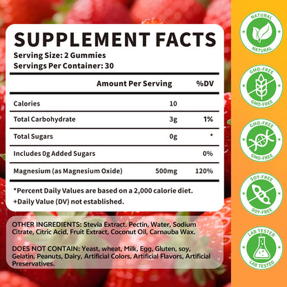 Magnesium Oxide Gummies 500mg – Adults & Kids, Strawberry, 120 Count