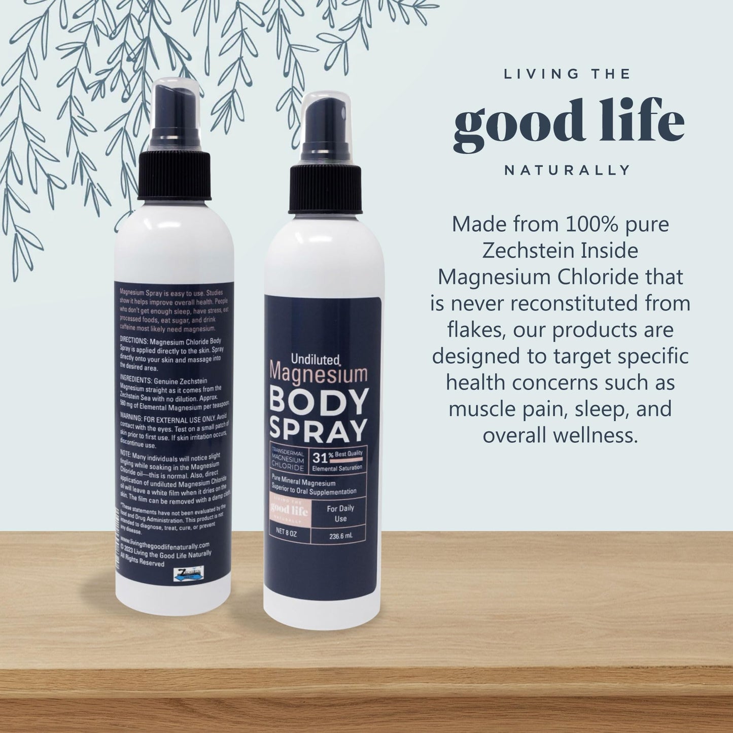 Magnesium Chloride Spray 8 oz – Additive-Free, Transdermal Magnesium for Feet & Body