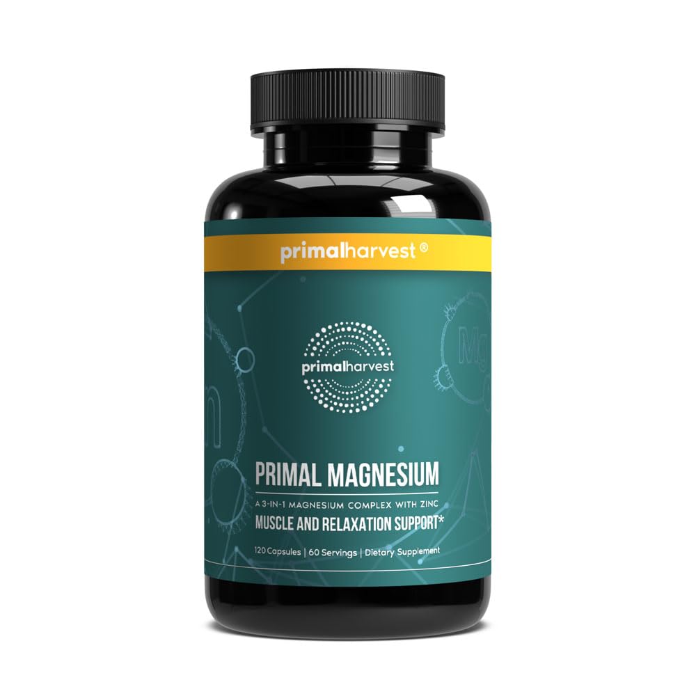 Magnesium Supplement Complex 310mg by Primal Harvest – Glycinate, Citrate, Malate & Zinc | 120 Capsules