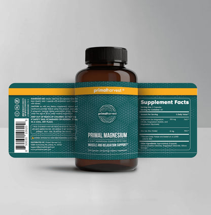 Magnesium Supplement Complex 310mg by Primal Harvest – Glycinate, Citrate, Malate & Zinc | 120 Capsules