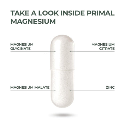 Magnesium Supplement Complex 310mg by Primal Harvest – Glycinate, Citrate, Malate & Zinc | 120 Capsules