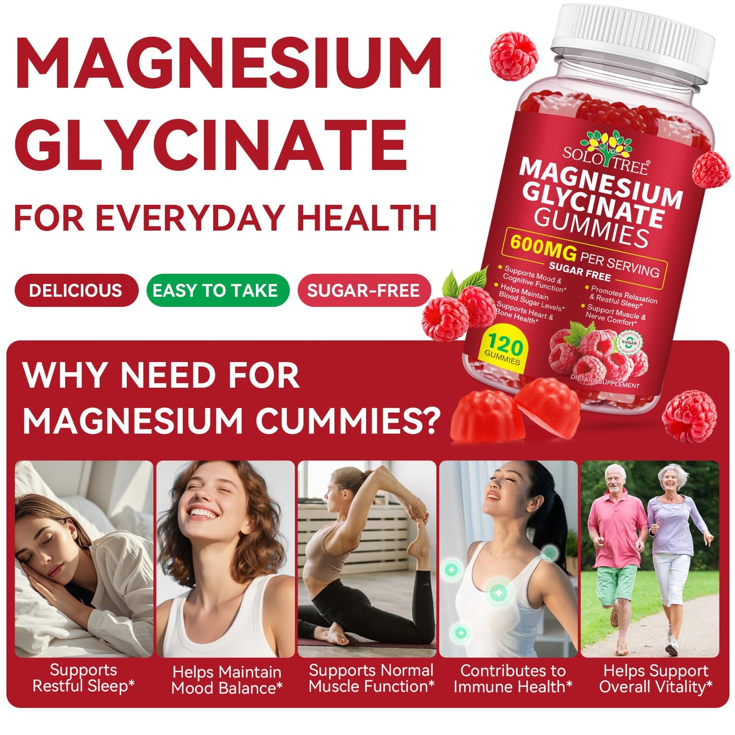 Magnesium Glycinate Gummies 600mg – Relaxation, Sleep & Energy Support (120 Count)