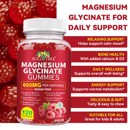 Magnesium Glycinate Gummies 600mg – Relaxation, Sleep & Energy Support (120 Count)