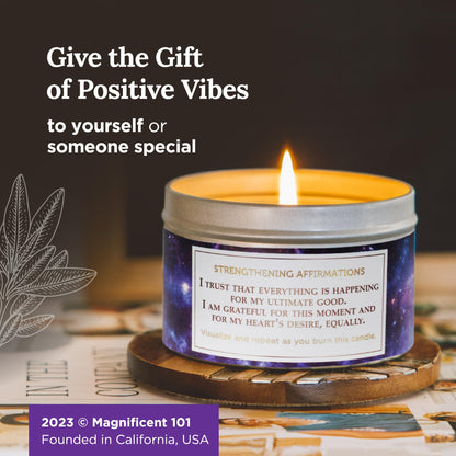 Magnificent 101 Affirmation Candle – Thank You Universe Aromatherapy Smudge, 6oz, 35-Hour Burn