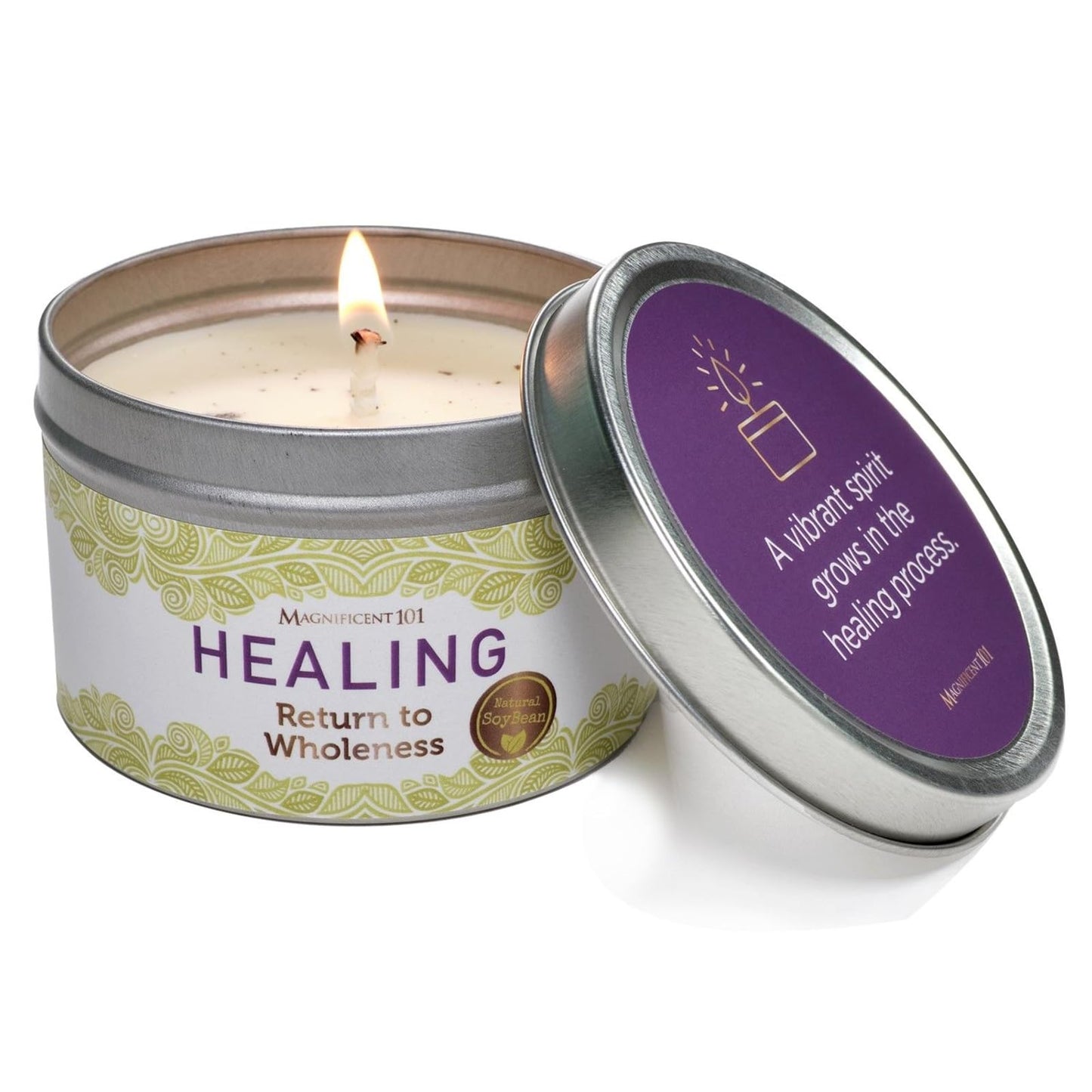 MAGNIFICENT 101 Healing & Manifestation Smudge Candle – 6 oz Red Soy Wax, 35-Hour Burn
