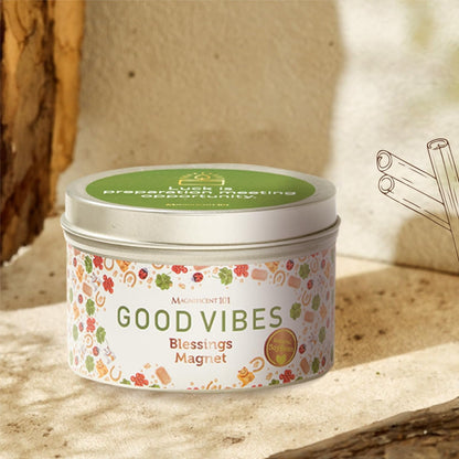 Magnificent 101 Good Vibes Manifestation Candle – 6 oz Soy Tin, Sage & Sandalwood
