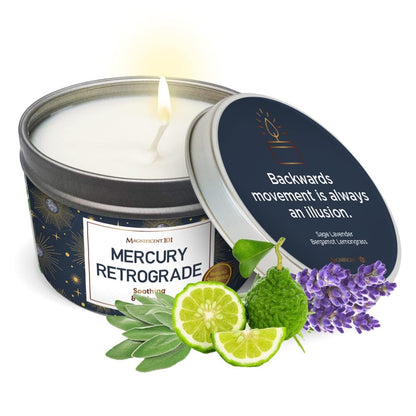 Magnificent 101 Mercury Retrograde Aromatherapy Candle – 6 oz, Natural Soy Wax Tin