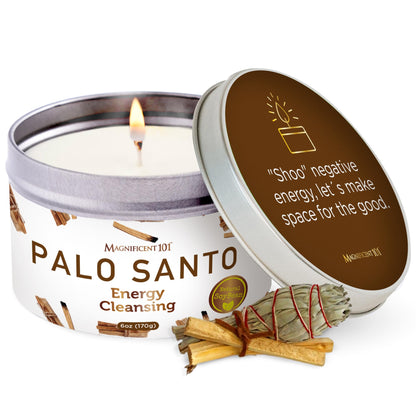 Magnificent 101 Palo Santo Smudge Candle – 6 oz, 35-Hour Burn, 100% Natural