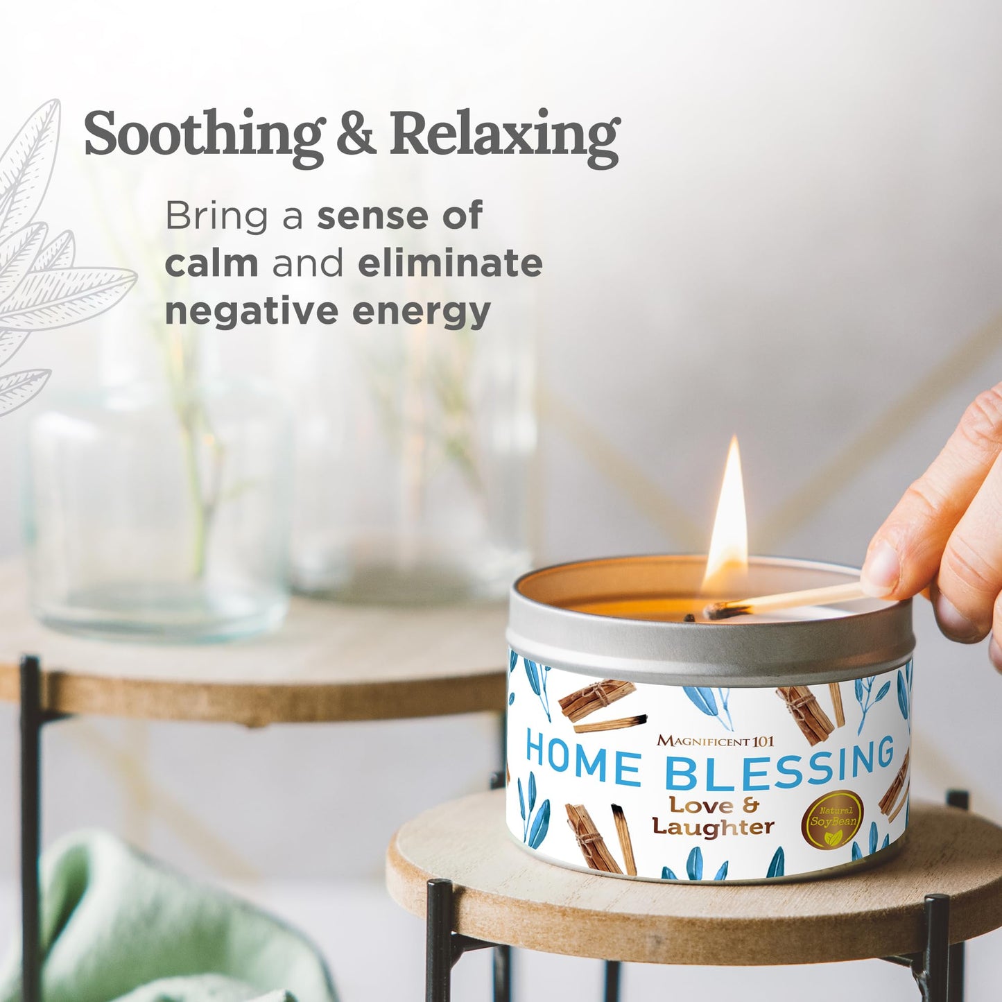 Magnificent 101 Long-Lasting Home Blessing Candle – Sage, Bergamot & Sandalwood | 6 oz, 35-Hour Burn
