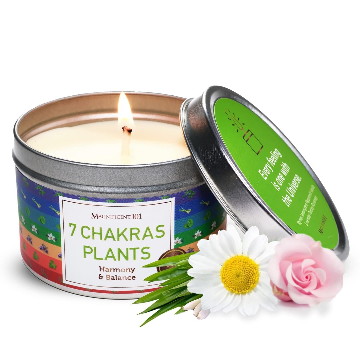 Magnificent 101 Seven Chakra Smudge Candle – 6 oz Soy Wax, 35-Hour Burn
