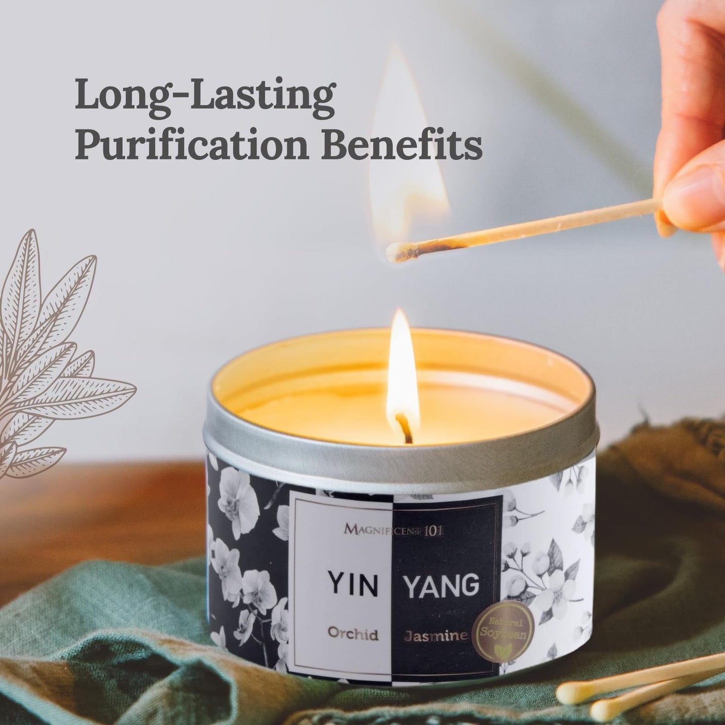 Magnificent 101 Yin Yang Smudge Candle – 6oz Soy Wax Tin, 35-Hour Burn, Orchid & Jasmine