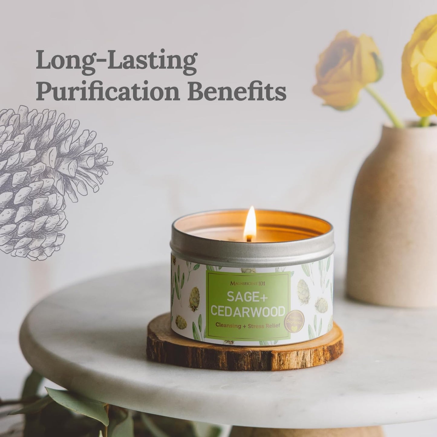 Magnificent 101 Sage & Cedarwood Soy Candle – 6 oz | Energy Cleansing & Stress Relief