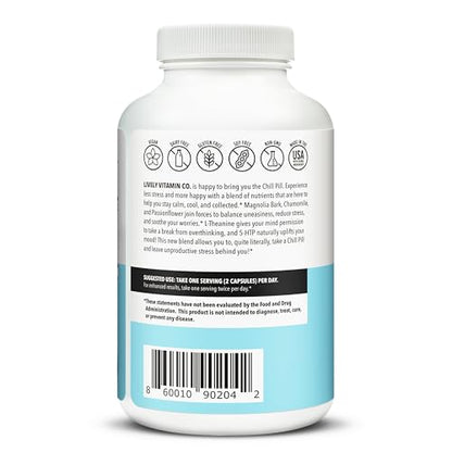 Chill Pill - Calm Mood, Relax & Restful Sleep | LIVELY VITAMIN CO. - 180 Vegan Capsules