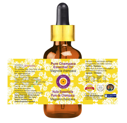 Deve Herbes Champaca Essential Oil | Magnolia champaca | 5ml with Glass Dropper | Pure, Lightweight, Non-Greasy