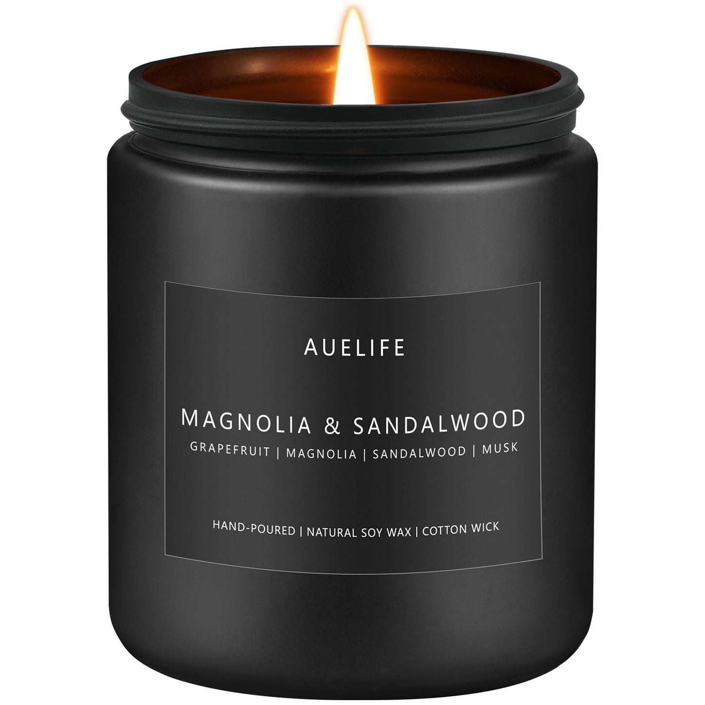 Magnolia & Sandalwood Candle | Masculine Soy Candle for Men | 7oz Black Jar